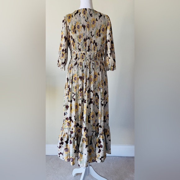 Polo Ralph Lauren Floral Pleated Satin V-Neck Dress Elbow Length Sleeve NWOT - Picture 9 of 13